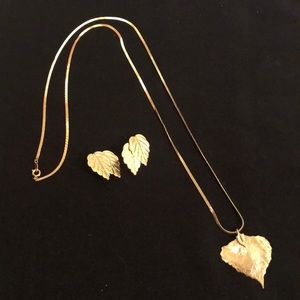Trifari leaf necklace with matching clip earrings